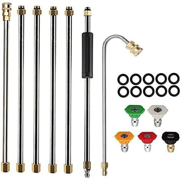 Set med 7 förlängningsrör för högtryckstvättar, med 5 munstycken, 10 läckagesäkra ringar, 4000 PSI