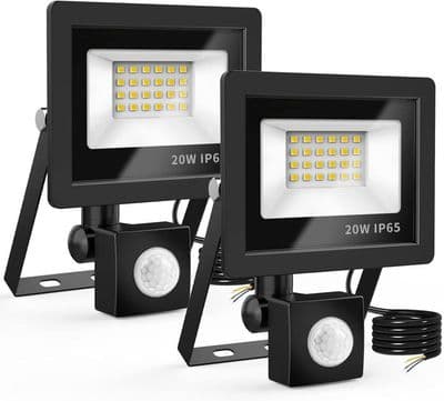 20W Utomhus LED Strålkastare med Rörelsesensor, 24 LED, IP65 Vattentät, 6500K, 220V Spotlight (2-pack)
