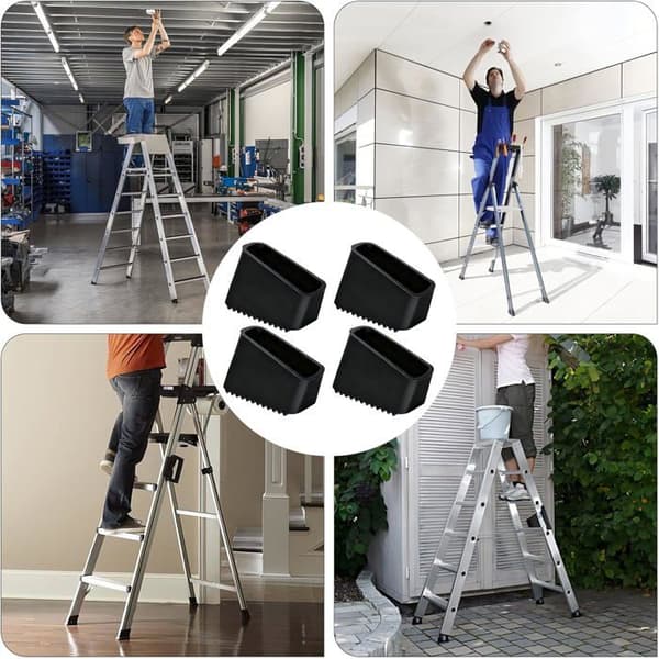 4 Gummi Stigefødder Beskyttere 50x20mm Sort - Universal Anti-Skrid Spids - Sikkerhed og Stabilitet - Til Trappestiger
