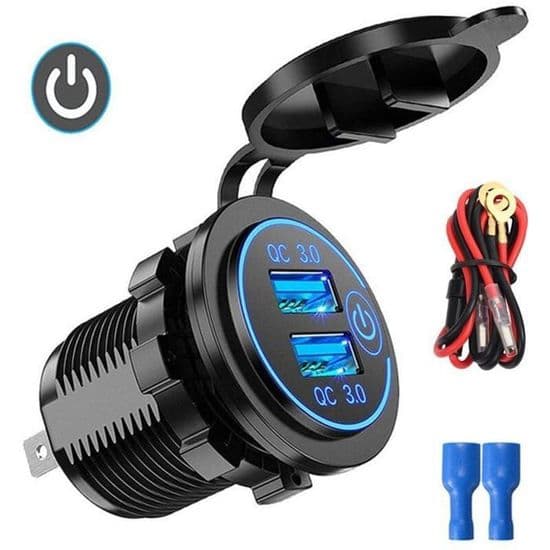 QC30 Dobbel USB Billaderplugg 12V-24V Sigarettenner med Berøringsbryter for iPhone-lading