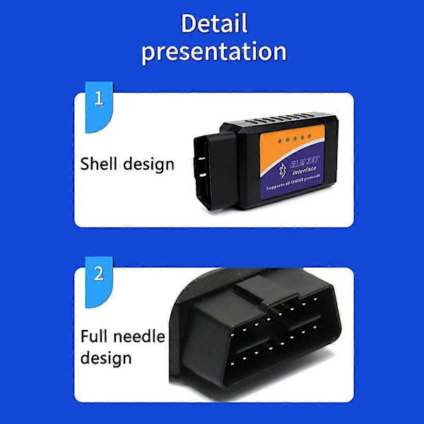 Bluetooth ELM327 OBD2 Scanner V1.5 - Bildiagnoseværktøj til Android/IOS, Læs/Slet koder, Realtidsdata, Understøtter alle OBDII-protokoller