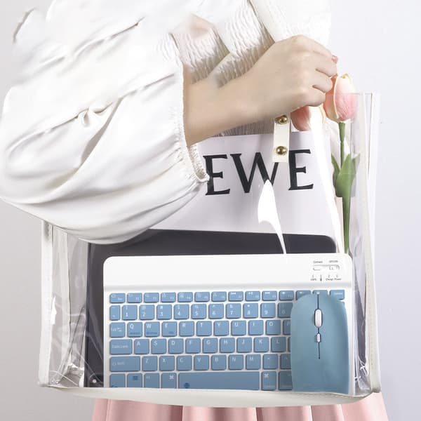Bluetooth Keyboard and Mouse Combo - 10-inch Bluetooth Keyboard and Two-Way Mouse (Rechargeable) with Case: Sky Blue