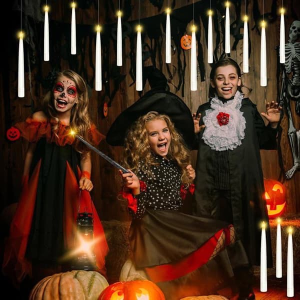 Floating candles, 12 magical hanging candles with remote control wand, floating LED candles for Halloween decorations