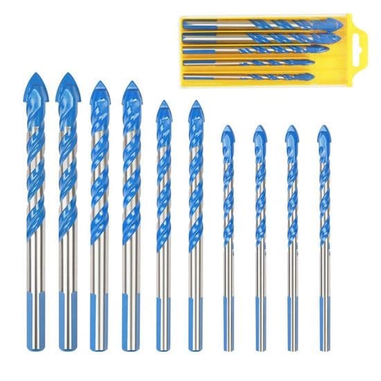 Borebits til fliser og glas, 10-delt multi-materiale trekant borebitssæt til porcelæn, metal og træ, 6mm/8mm/10mm/12mm