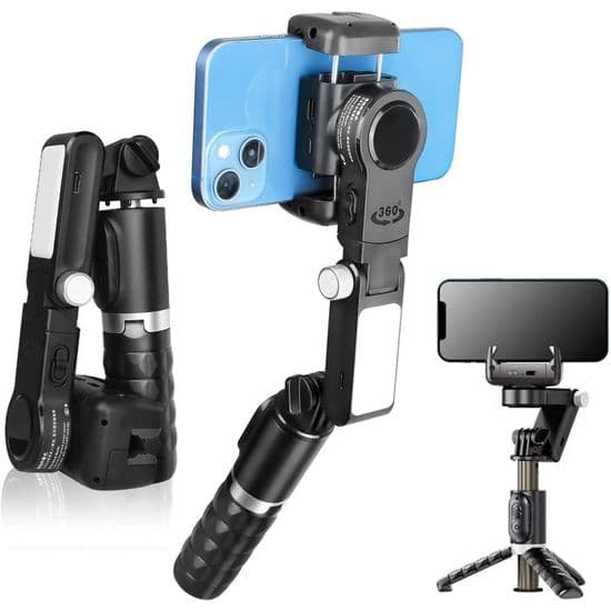 Smartphone-stabilisator, Bluetooth-fjernbetjening til vlogging, YouTube, livevideo kompatibel med iPhone/Android (sort)