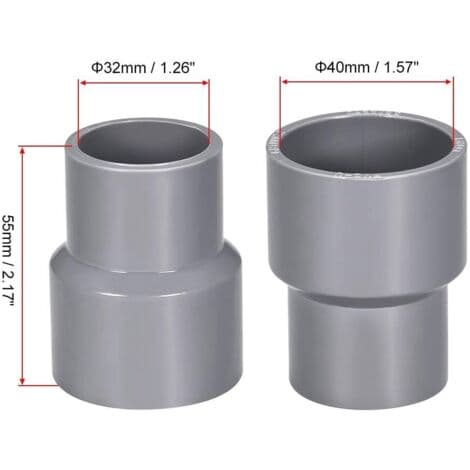 0mm x 32mm PVC rørkobling navreduksjon DWV grå 2 stk