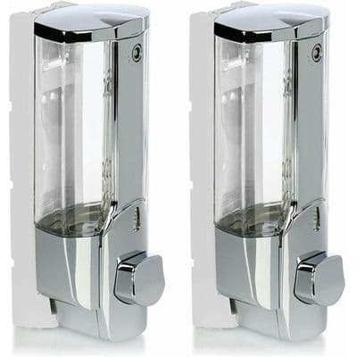 Påfyllningsbar väggmonterad tvåldispenser - 2x för duschgel & schampo - kromfinish - väggmonterad