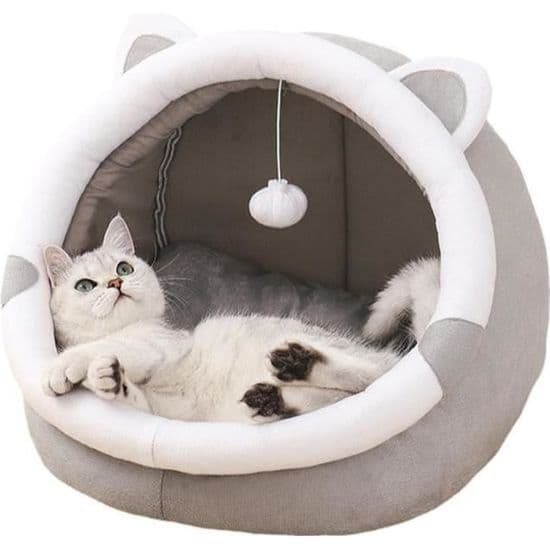 Kattekurv med aftagelig pude - IDEA PETS - Kattehustelt til katte - Grå - Lille - Rund