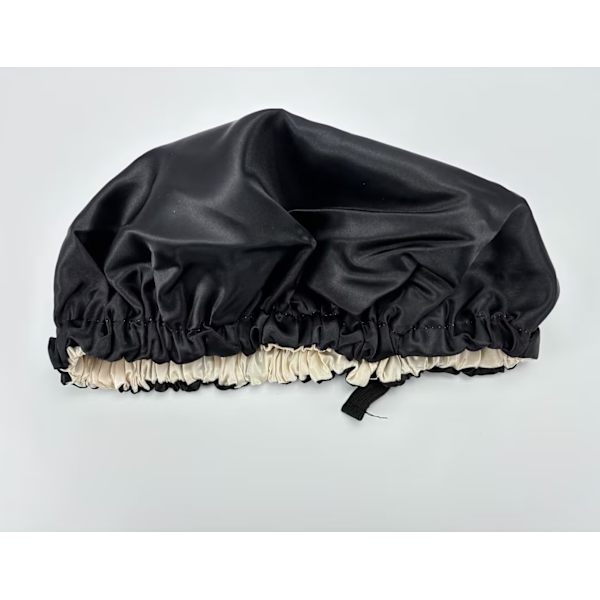 Adjustable Satin Sleep Cap - Double Layer for Comfortable Night's Sleep Black Black