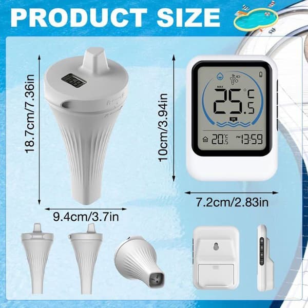 Digitalt solcelle-pooltermometer, flydende vandtermometer, temperaturmåler til spa, bad, boblebad, termometre