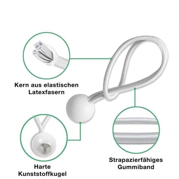 Förpackning med 50 långa ögle-bungee-snören - Vit - 15 cm