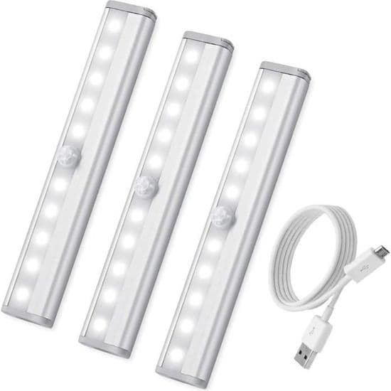 Bevegelsessensorlys - USB oppladbart - LED - Hvit - Innendørs - 3 STK