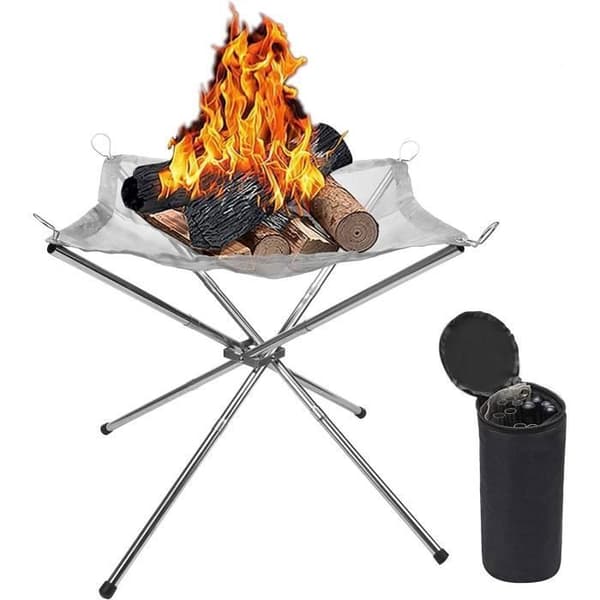 Bärbar utomhus eldstad - Rostfritt stål - Vikbar - Grillskorsten - Uteplats Trädgård Silver