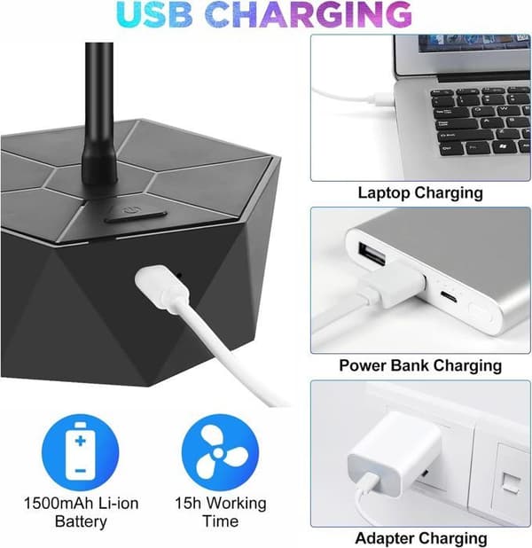Genopladelig USB Flueafviser Ventilator - Sammenfoldelig - Lydløs - 360° Justerbar