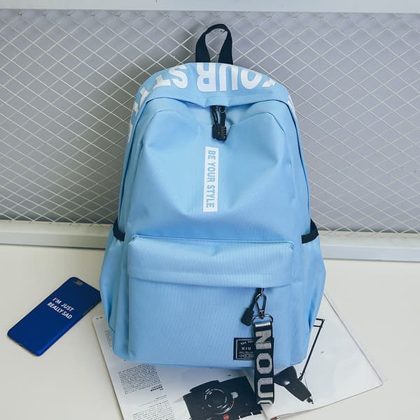 Canvas ryggsekk for studenter, trendy, reise, campus, himmelblå