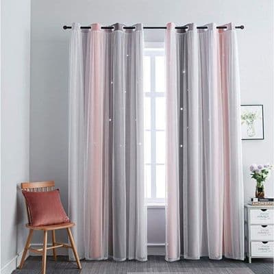 Flickrumsridåer - Grå Rosa - Rektangulära - Mörkläggning - 135 x 240 cm