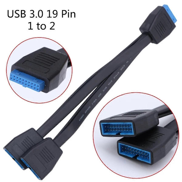 USB 3.0 Header Forlængerkabel 19/20 Pin 1 til 2 Y Splitter Intern Forlængeradapter 20cm til Computer Bundkort