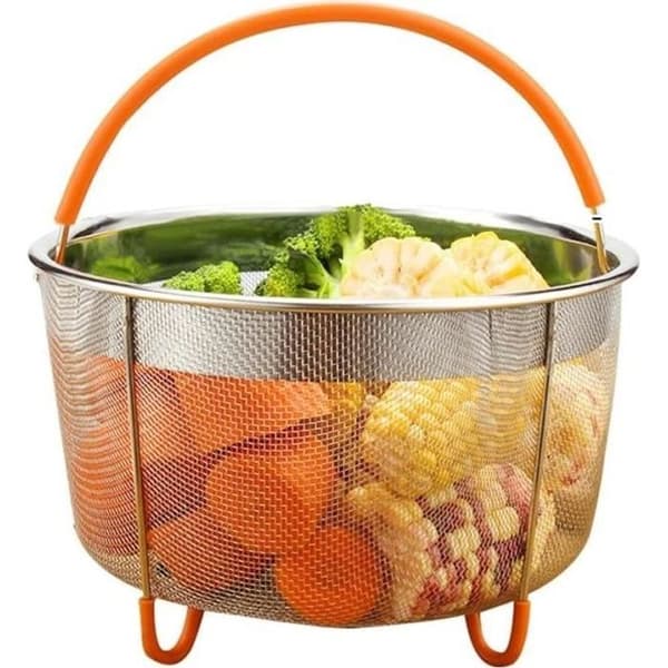 Dampkurv - Rustfritt stål - 6L - Silikonhåndtak - Tåler oppvaskmaskin - 21 cm