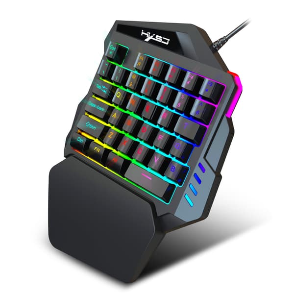 One-Handed Gaming Keyboard, Mouse, RGB Backlit Wrist Rest