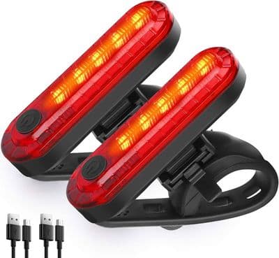 Kraftig LED sykkelbaklys, vanntett og USB oppladbart (2 stk)