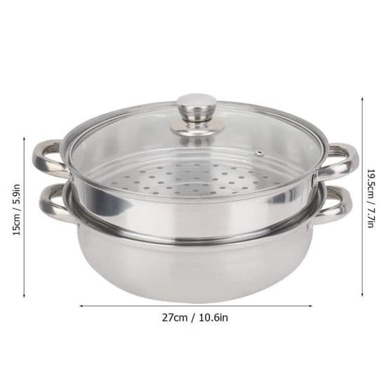 Ångkokare - HB010 - Rostfritt stål - 2 lager - 27 cm - Induktionskompatibel