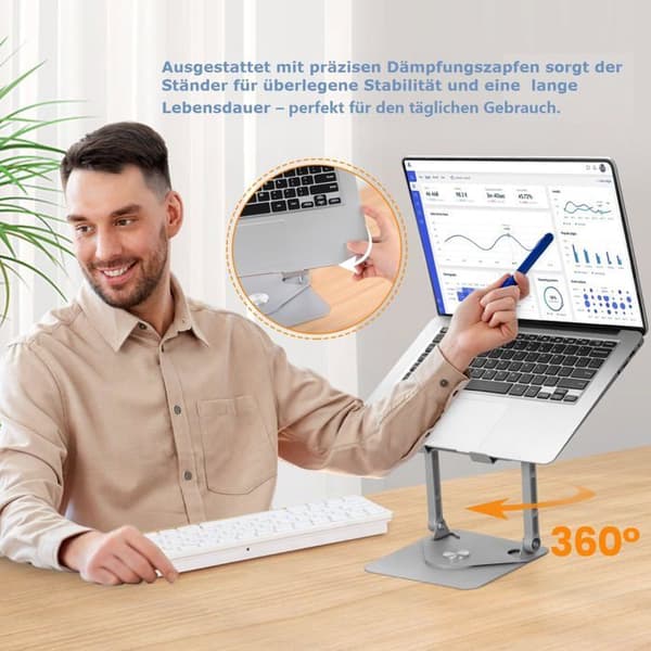 360° Roterende Desktop Tablet Stand, Stål iPad Stand med Kølehulrum, MacBook Pro Stand