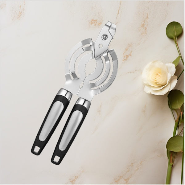 Stainless Steel Can Opener with Black Handle