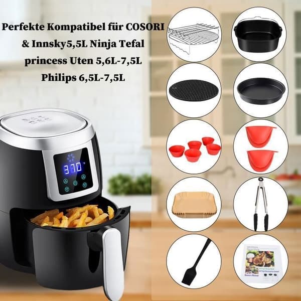 Ilmakeittimen lisävarustesarja - Neliö - 8 tuumaa - Hiiliteräs - Silikoni - Ruostumaton teräs