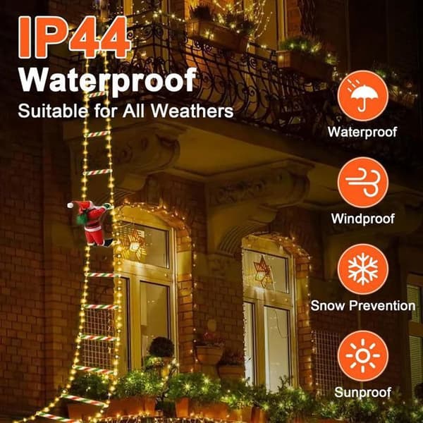 2M USB juletrelys, 124 LED-lys med julenisse, 8 lysmoduser, juledekorasjon, varmhvit