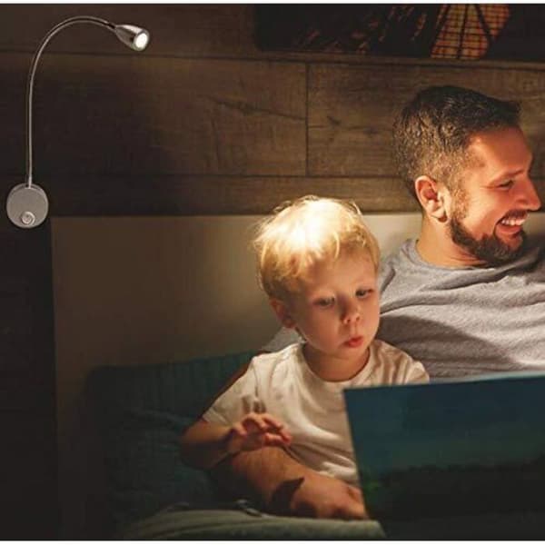 2-Light LED Gooseneck Wall Lamp Bedside, 3W, 3000K Warm White Reading Light