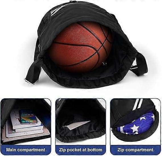 Drawstring Backpack, Waterproof Sports Backpack, Large Sports Gym Bag with Shoe Compartment (Black)