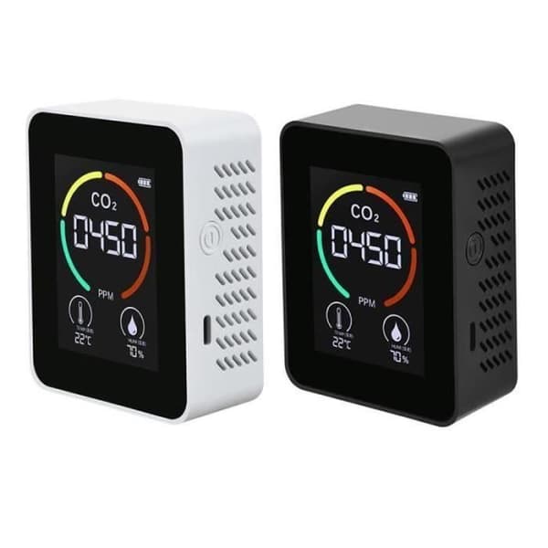Hjemme luftkvalitetsdetektor Multifunksjonell CO2-temperatur-fuktighetsmonitor PPM TVOC-sensor Hvit