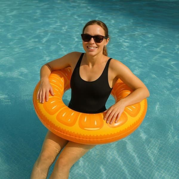 Orange uppblåsbar pool, 90 cm, för barn och vuxna.