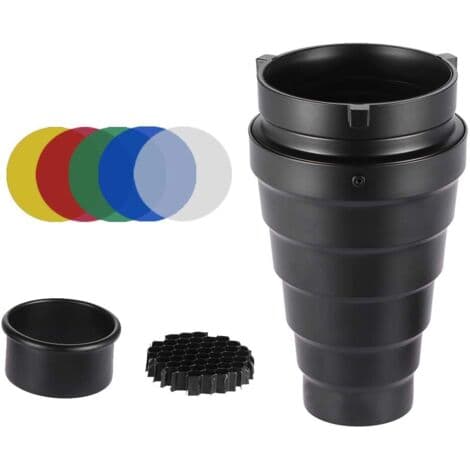 Konisk metalsnoot med honeycomb-gitter 5-delt farvefilterkit til Bowens Mount Studio Strobe Monoblock Fotoblitz