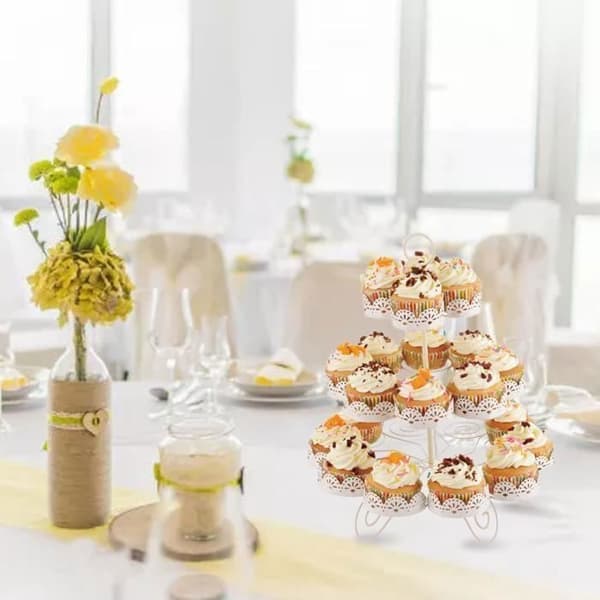3-lags dessertudstillingsstativ med hult jerndesign, 310 x 310 x 355 mm