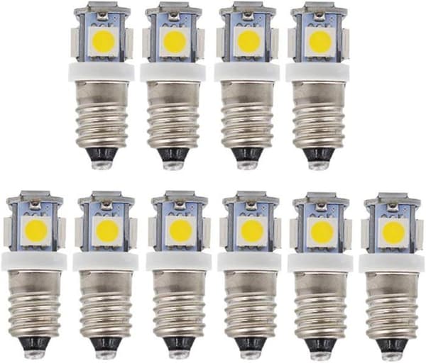 10 stk. E10 12V koldhvide LED-pærer 5SMD 0,5W 50LM lampe