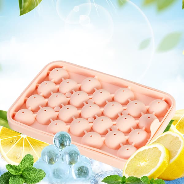 Ice mold balls Silicone with lid Pink