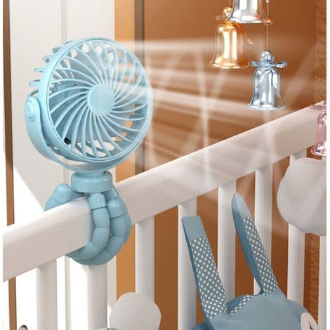 Barnevognsventilator. Bærbar ventilator. Mini genopladelig babyventilator med stativ - blå.