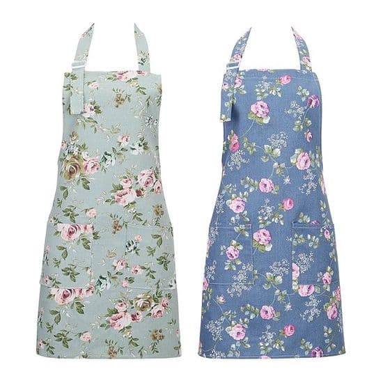 ®RisingFF 2-pak forklæder til kvinder, justerbare blomstrede forklæder med store lommer