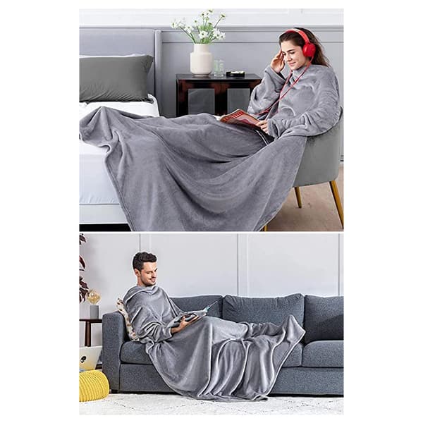 Cozy Blanket with Sleeves Grey 180x140 cm