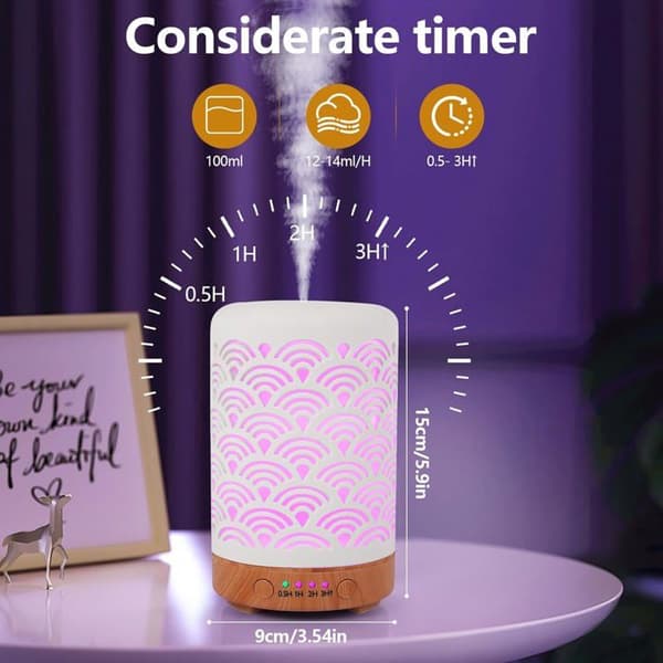 Eterisk Oljediffusor, 100 ml Keramisk Diffusor Luftfuktare, Elektrisk Hemdoftdiffusor med 7 LED-färger