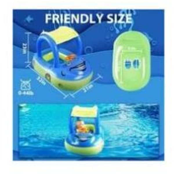 SABIR Uppblåsbar Baby Pool Float med Kapell, Säkerhetssäte för Småbarn, Baby Badring Float