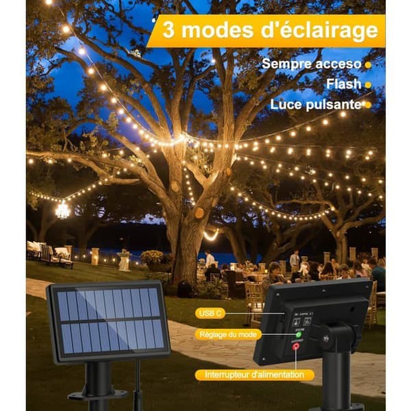 Solcellsdrivna LED-ljusslingor, 7M, Utomhus, IP65 Vattentät
