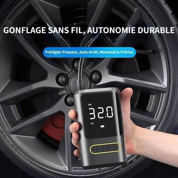 Sladdlös bildäckspump - Bärbar luftkompressor - 4000 mAh - LCD-skärm - Multifunktionell