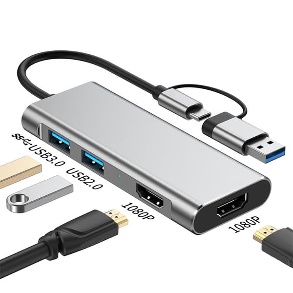 USB 3.0 & Type-C til dobbel HDMI 1080P dokkingstasjon