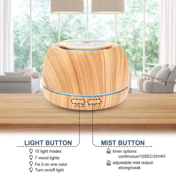 300 ml eterisk oljediffuser, aromadiffuser, luftfukter, ultralyd elektrisk forstøver med lys