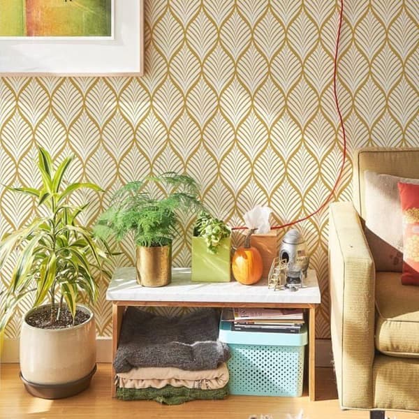 Geometrisk gult og hvitt tapet - Selvklebende vinylfilm - Vanntett - For baderom