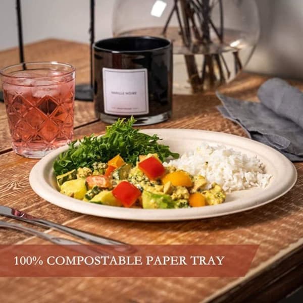 Pakke med 50 super stive papfade, 100% bionedbrydelige og komposterbare, perfekte til picnics og (22,9 cm)