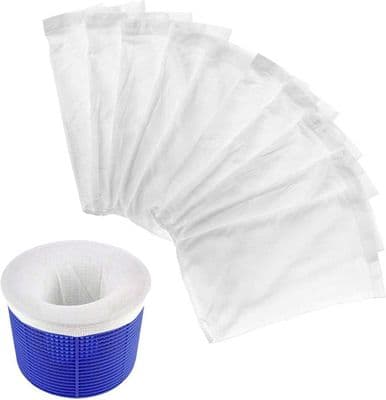 10-pack poolskimmerstrumpor av slitstark elastisk nylon. För filtrering av löv, gräs, hår och mossa.
