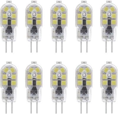 10-pack G4 2W LED-lampor för köksfläktar, 200LM, Bi-Pin med transparent PVC-skydd, kallvit 6000K, ej dimbar